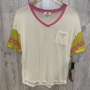 NEW! TRUE CRAFT Junior's Short Sleeve Burnout Varsity T-Shirt Prism Pink Size L